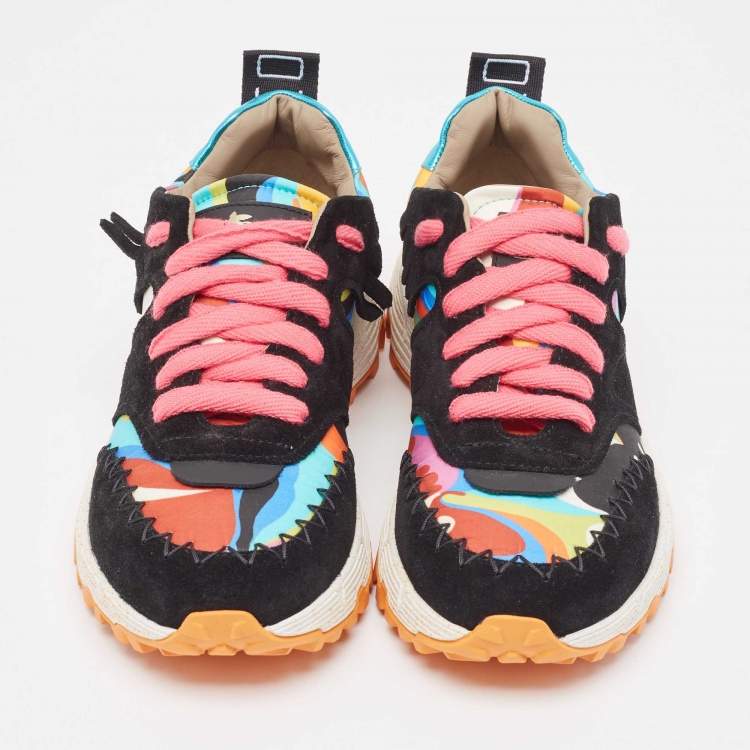 Pre Owned Etro Multicolor Suede and Leather Low Top Trainers Sneakers Size 38