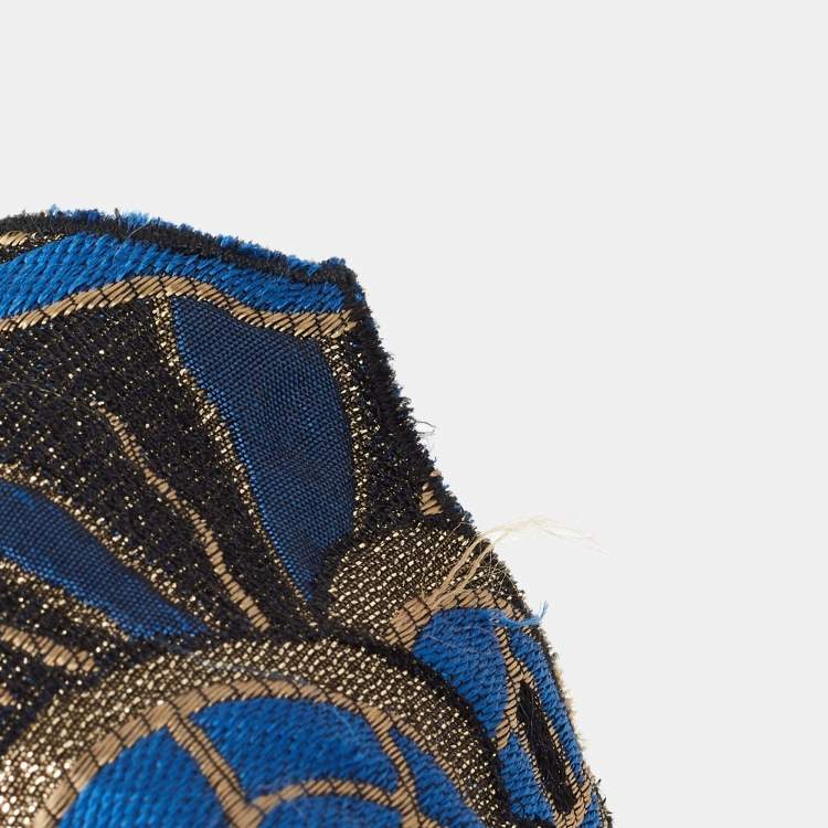 Pre Owned Etro Blue Silk Brocade Crystal Bead Statement Fabric Necklace
