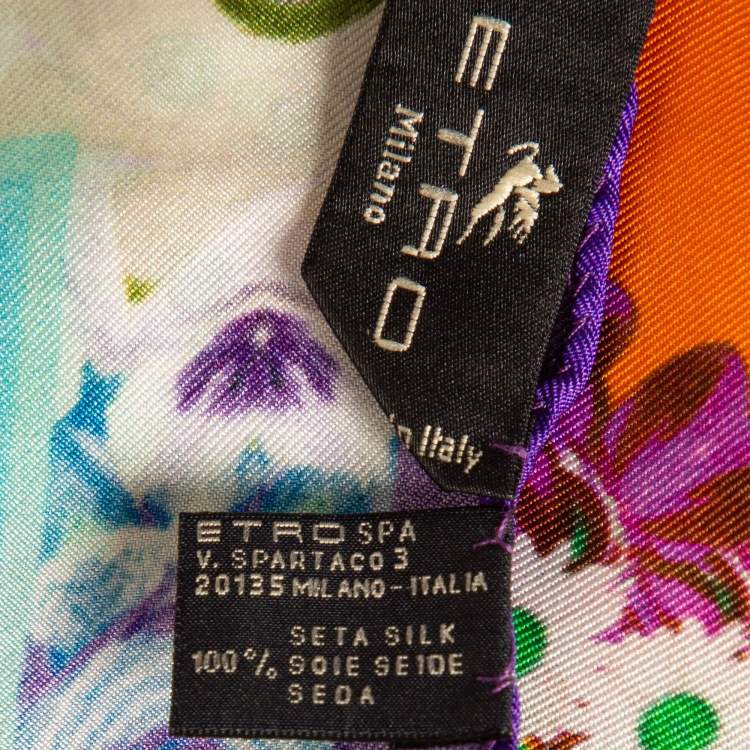 Pre Owned Etro Orange Printed Silk Square Scarf 
