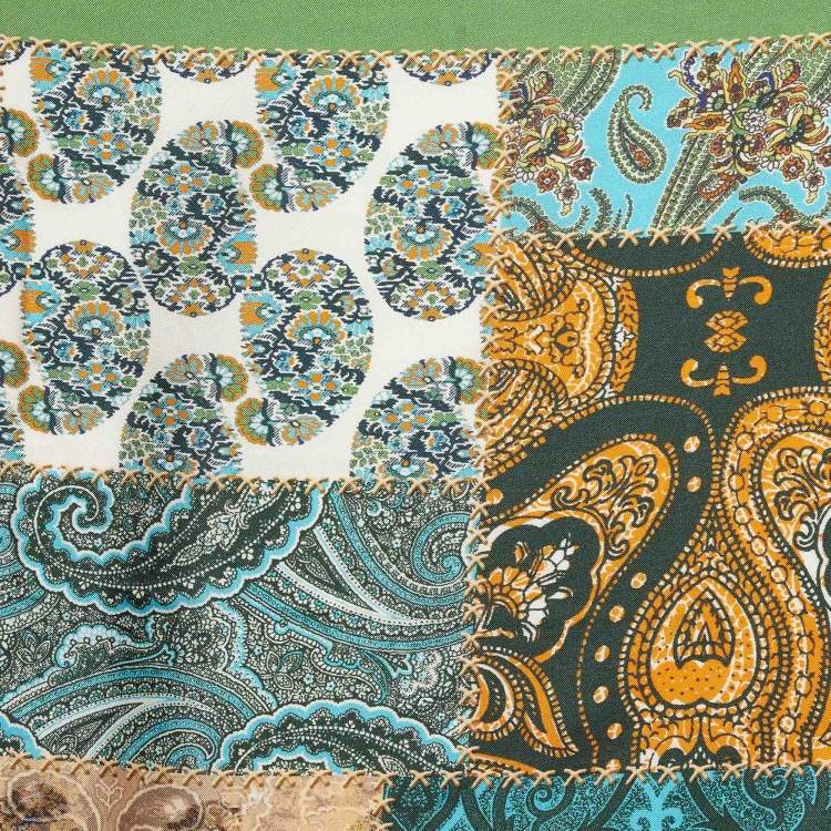Pre Owned Etro Green Paisley Print Silk Handkerchief Scarf
