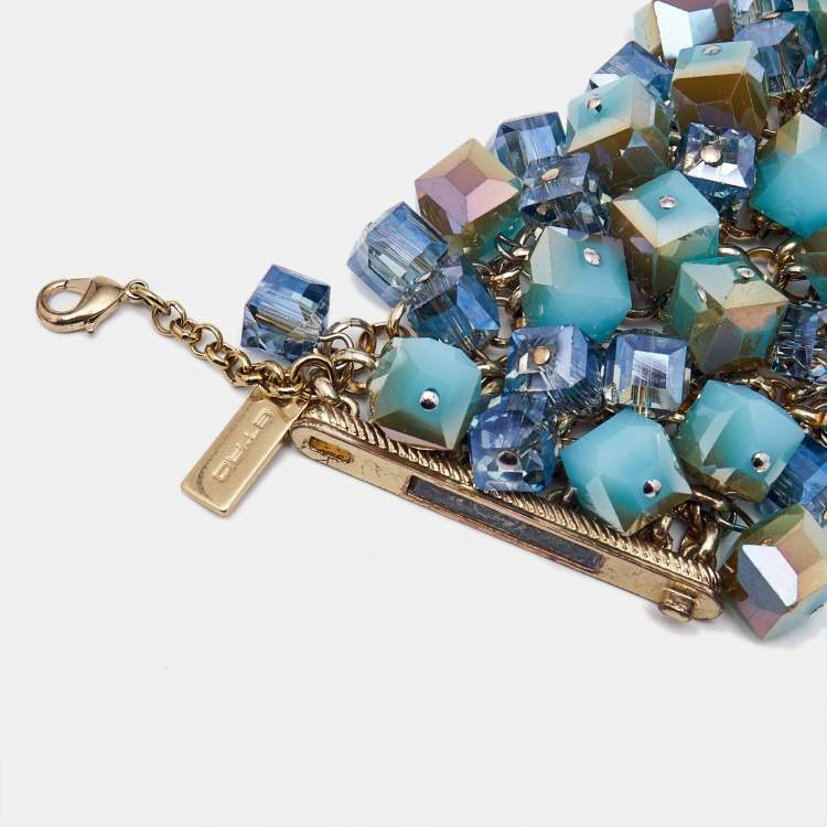 Pre Owned Etro Crystal Cluster Gold Tone Bracelet