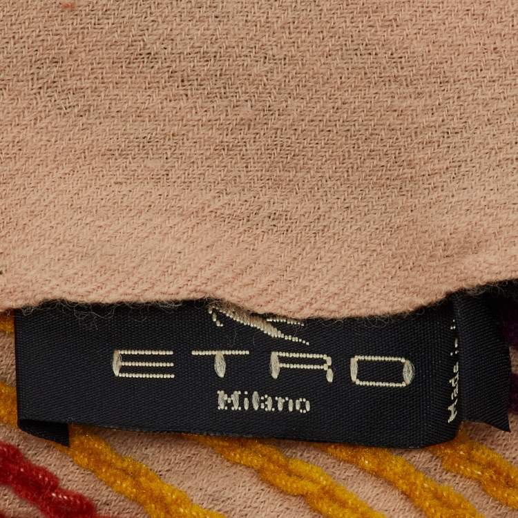 Pre Owned Etro Beige Paisley Appliqued & Embroidered Wool Scarf