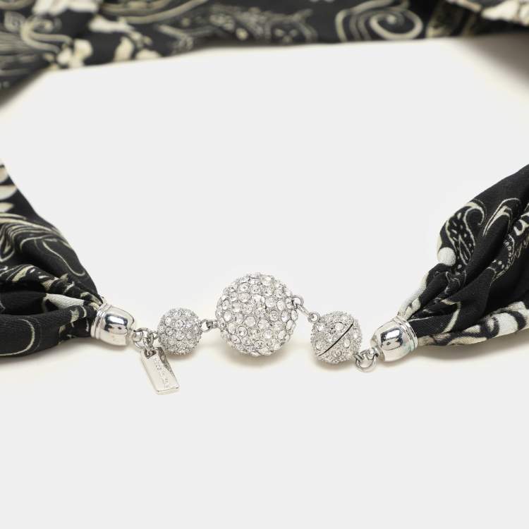 Pre Owned Etro Black/White Printed Silk Crystal Detail Neck Infinity Scarf