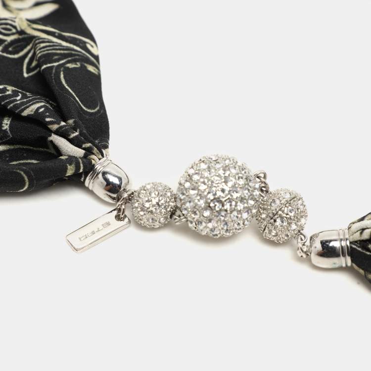 Pre Owned Etro Black/White Printed Silk Crystal Detail Neck Infinity Scarf