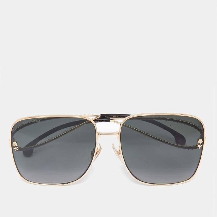 Pre Owned Etro Black/Gold Gradient 0070/S Square Sunglasses