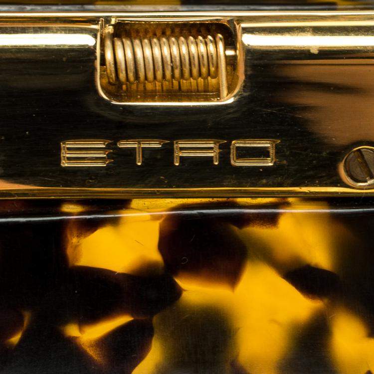 Pre Owned Etro Brown Plexiglas Gold Tone Wide Cuff Bracelet 17cm