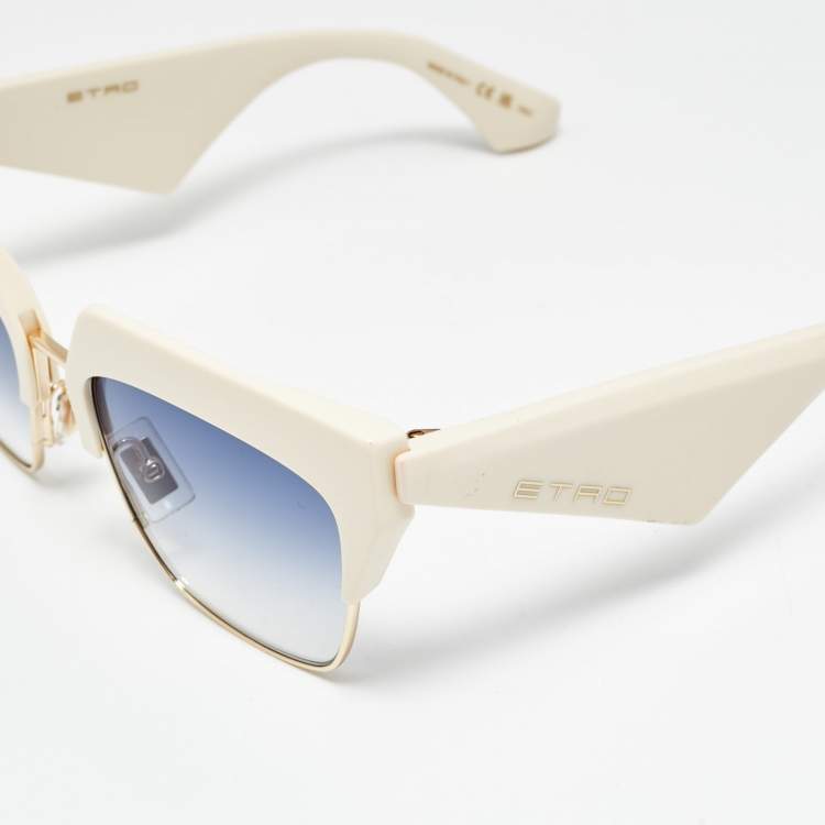 Pre Owned Etro Off White/Blue Gradient SZJ08 Square Sunglasses