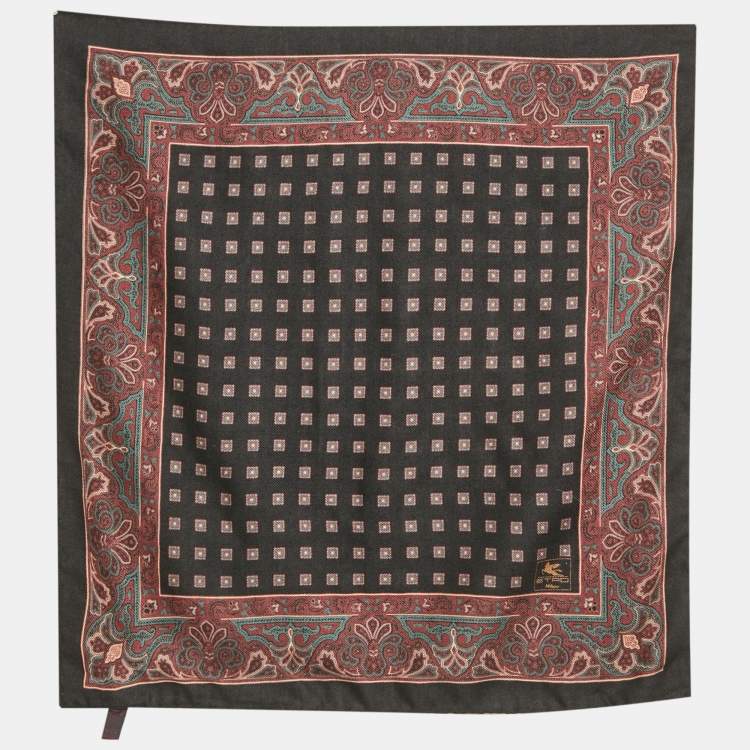 Pre Owned Etro Black Paisley Print Wool & Silk Neckerchief