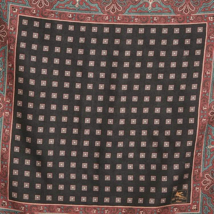 Pre Owned Etro Black Paisley Print Wool & Silk Neckerchief
