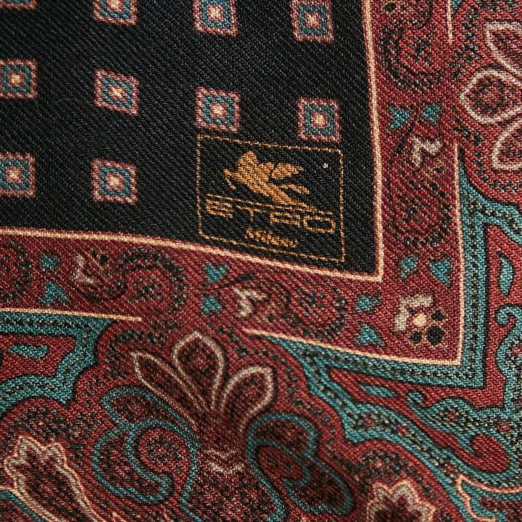 Pre Owned Etro Black Paisley Print Wool & Silk Neckerchief