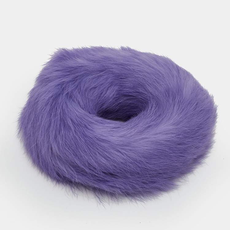 Pre Owned Etro Purple Fur Scrunchie Hair Tie