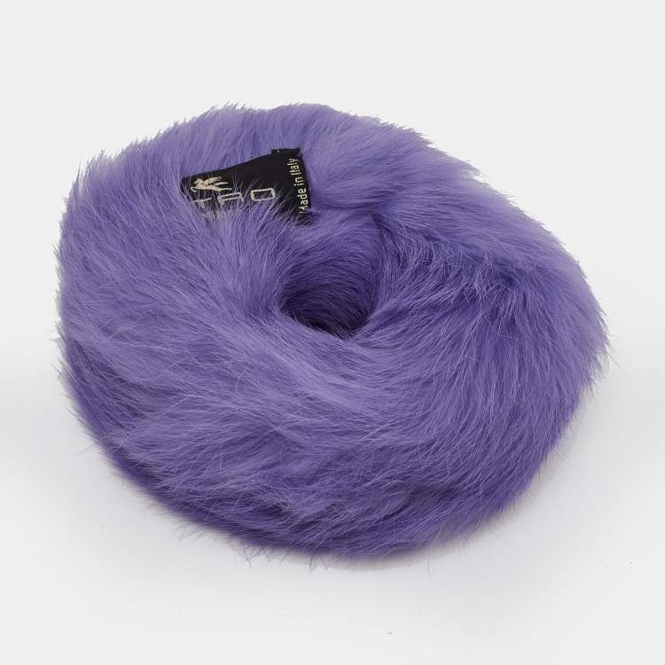 Pre Owned Etro Purple Fur Scrunchie Hair Tie