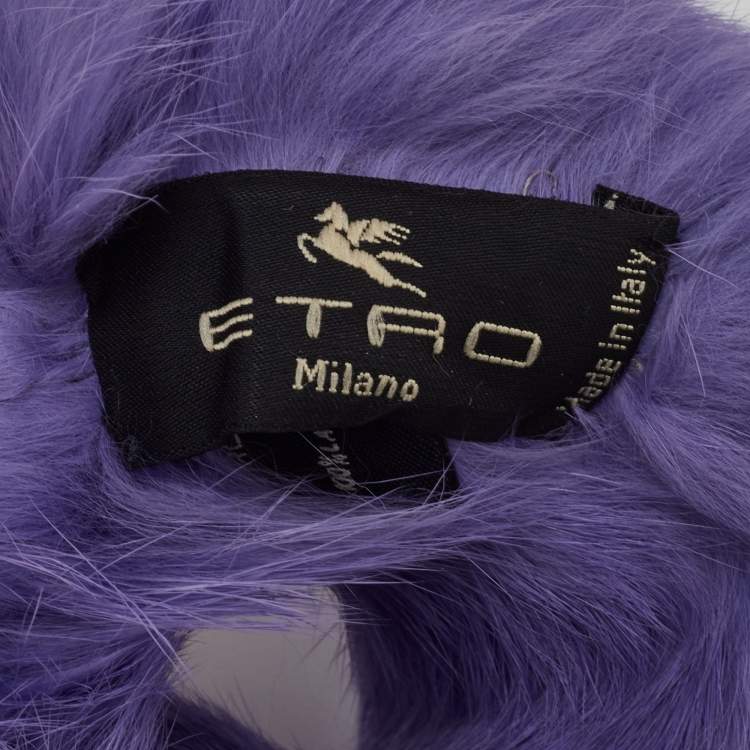 Pre Owned Etro Purple Fur Scrunchie Hair Tie
