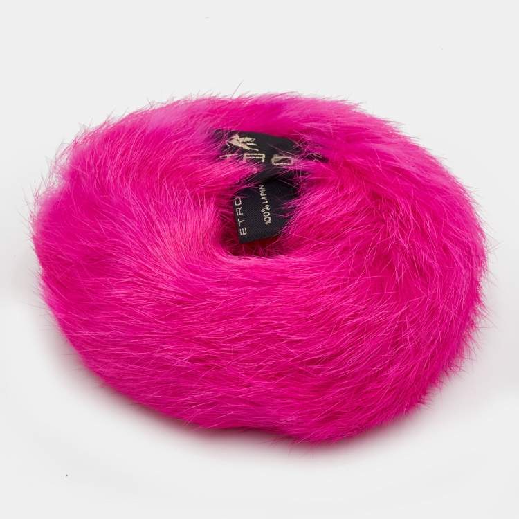 Pre Owned Etro Pink Fur Scrunchie Hair Tie