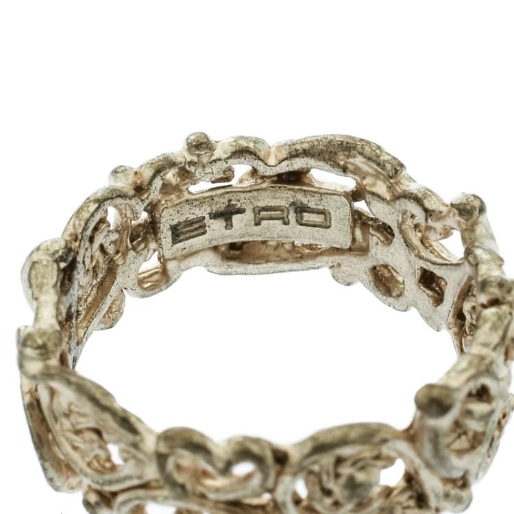 Pre Owned Etro Open-work Gold Tone Band Ring Size 55