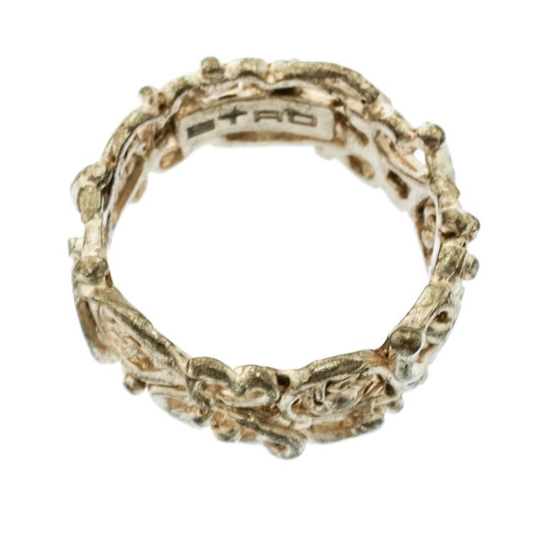 Pre Owned Etro Open-work Gold Tone Band Ring Size 55