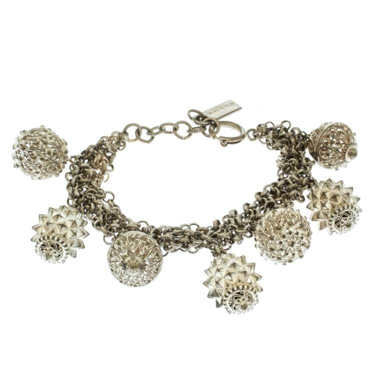 Pre Owned Etro Textured Charm Silver Tone Chain Link Bracelet