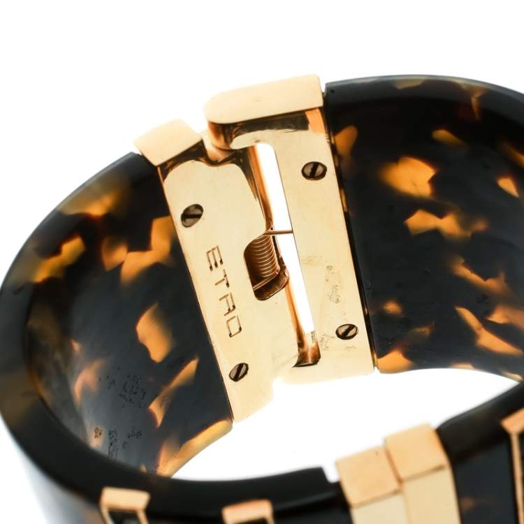 Pre Owned Etro Crystal Resin Gold Tone Wide Cuff Bracelet
