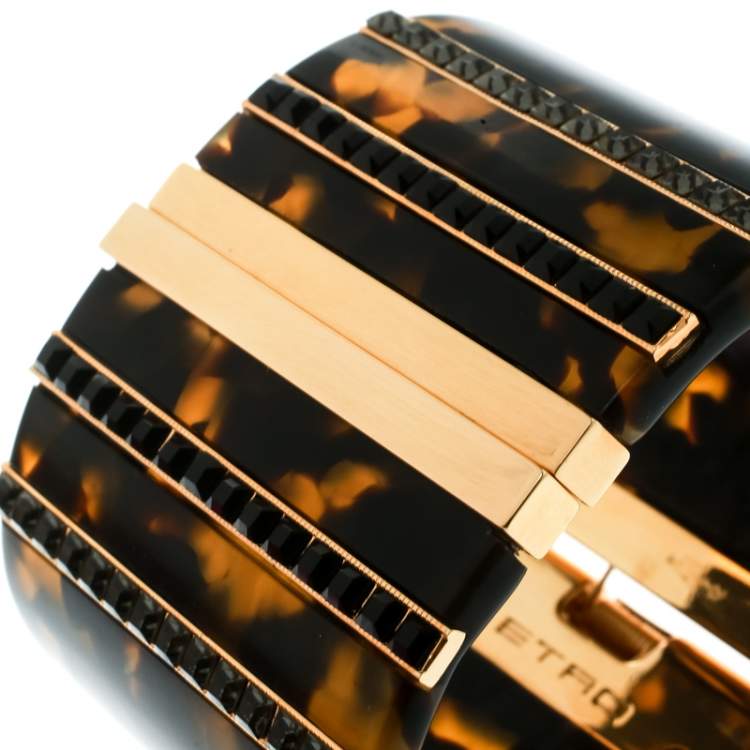 Pre Owned Etro Crystal Resin Gold Tone Wide Cuff Bracelet