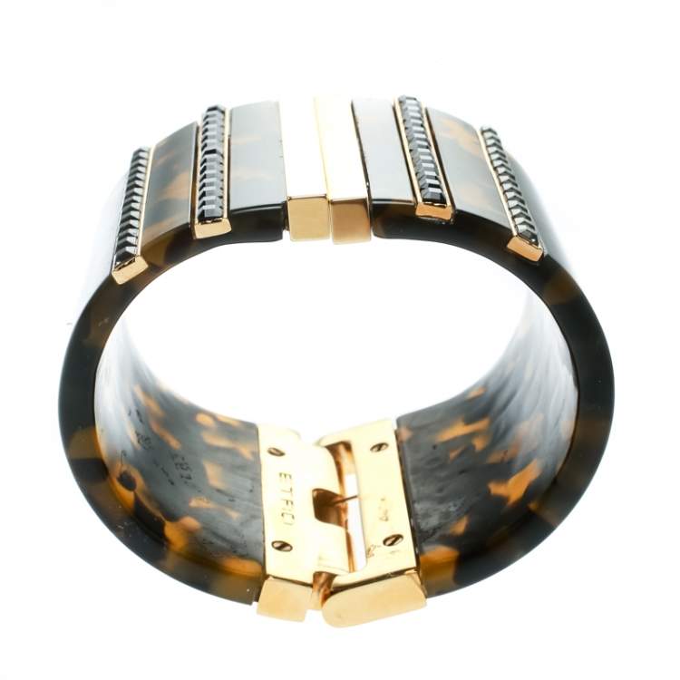 Pre Owned Etro Crystal Resin Gold Tone Wide Cuff Bracelet