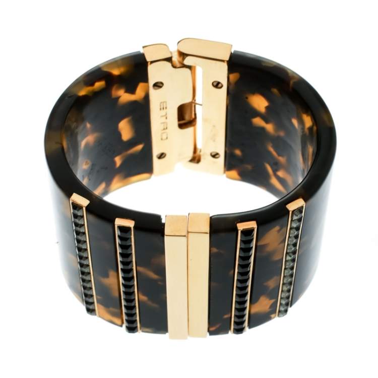 Pre Owned Etro Crystal Resin Gold Tone Wide Cuff Bracelet