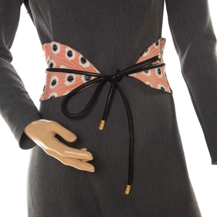 Pre Owned Etro Peach/Black Fabric and Leather Waist Belt