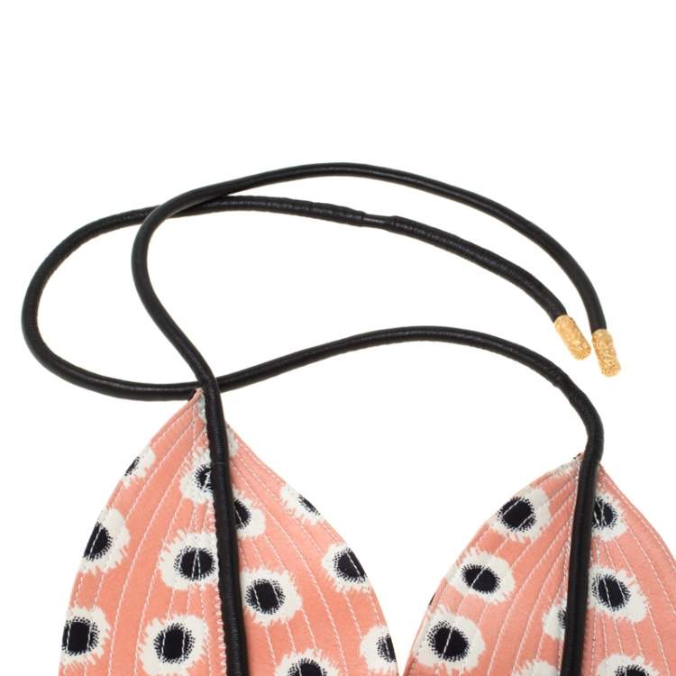 Pre Owned Etro Peach/Black Fabric and Leather Waist Belt