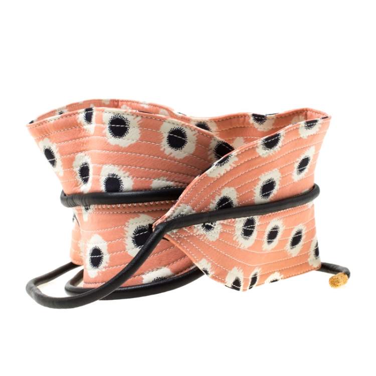Pre Owned Etro Peach/Black Fabric and Leather Waist Belt