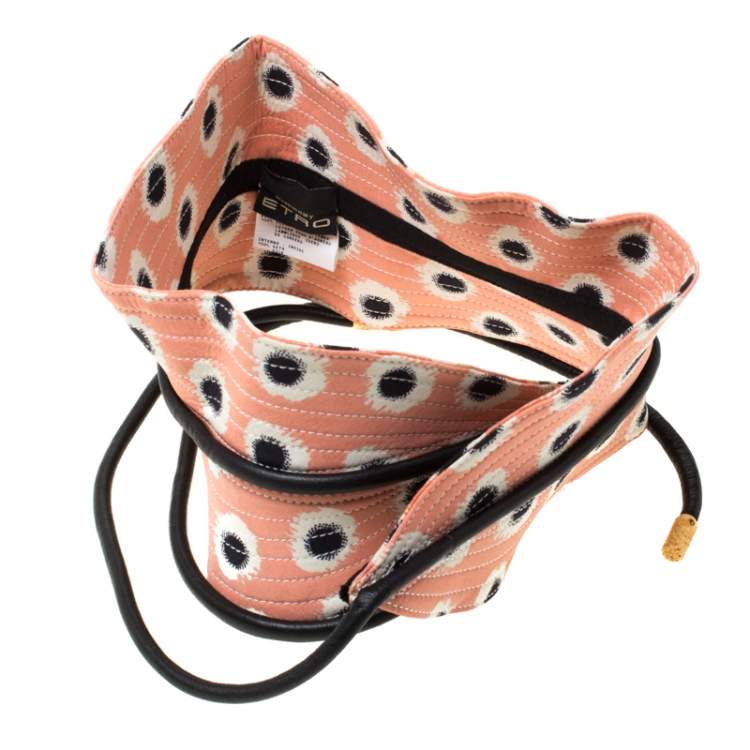 Pre Owned Etro Peach/Black Fabric and Leather Waist Belt