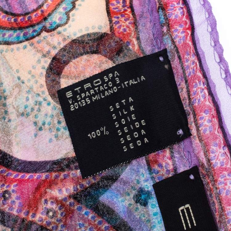 Pre Owned Etro Multicolor Paisley Print Silk Fringed Scarf