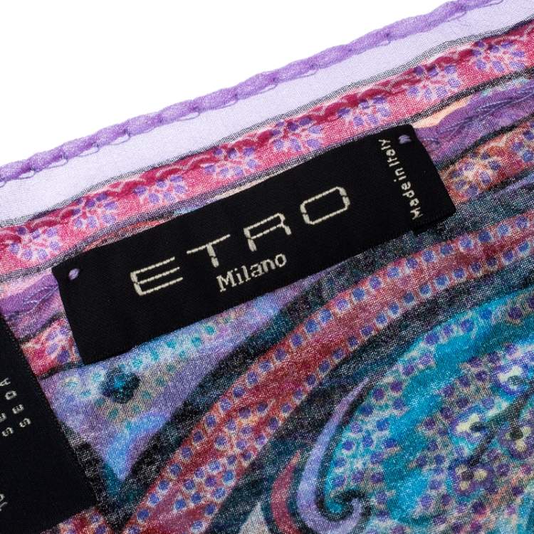 Pre Owned Etro Multicolor Paisley Print Silk Fringed Scarf