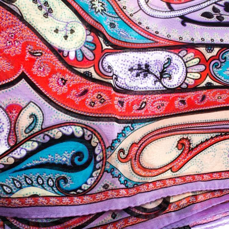 Pre Owned Etro Multicolor Paisley Print Silk Fringed Scarf