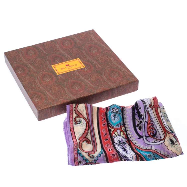 Pre Owned Etro Multicolor Paisley Print Silk Fringed Scarf