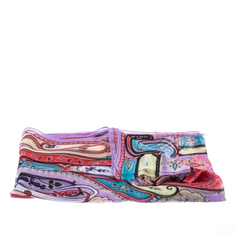 Pre Owned Etro Multicolor Paisley Print Silk Fringed Scarf