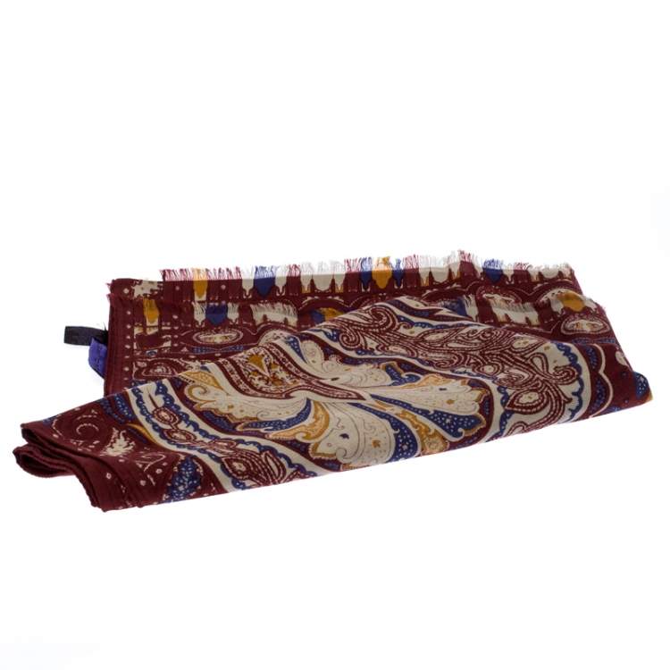Pre Owned Etro Multicolor Paisley Printed Wool and Silk Blend Scarf