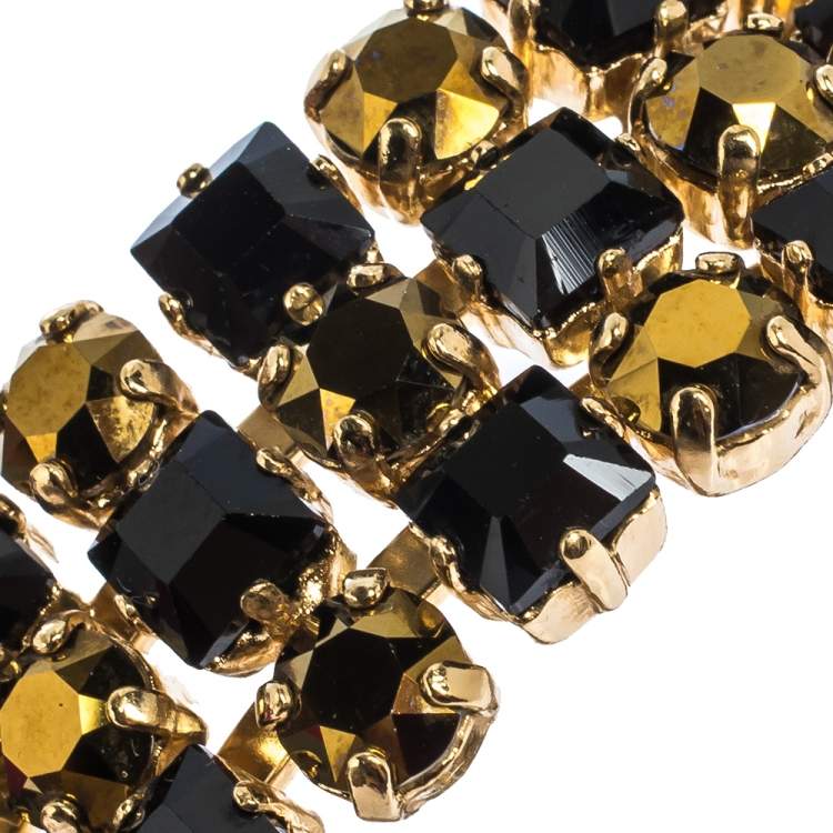 Pre Owned Etro Bi-color Crystal Gold Tone Wide Bangle Bracelet