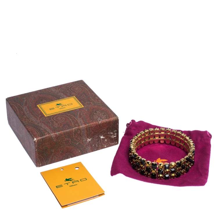 Pre Owned Etro Bi-color Crystal Gold Tone Wide Bangle Bracelet