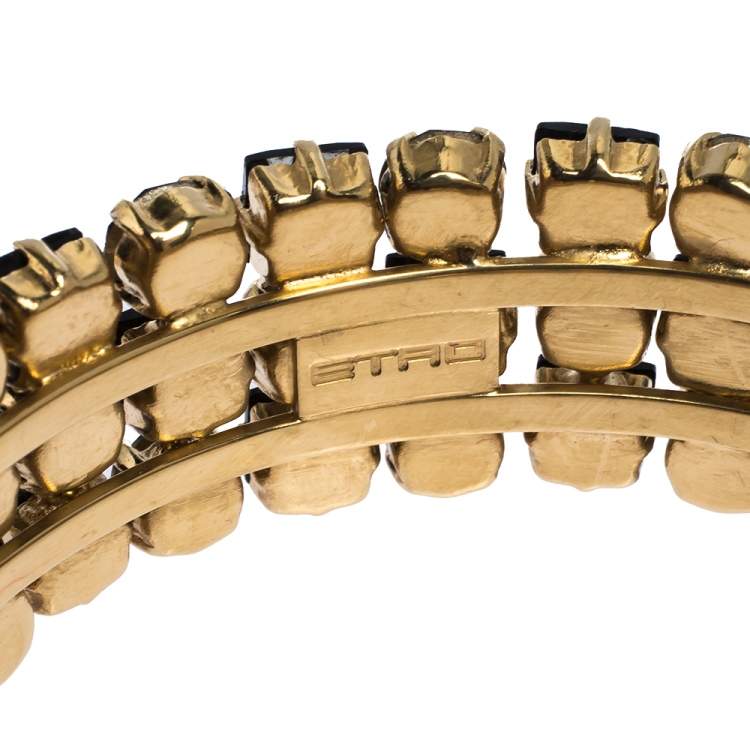Pre Owned Etro Bi-color Crystal Gold Tone Wide Bangle Bracelet