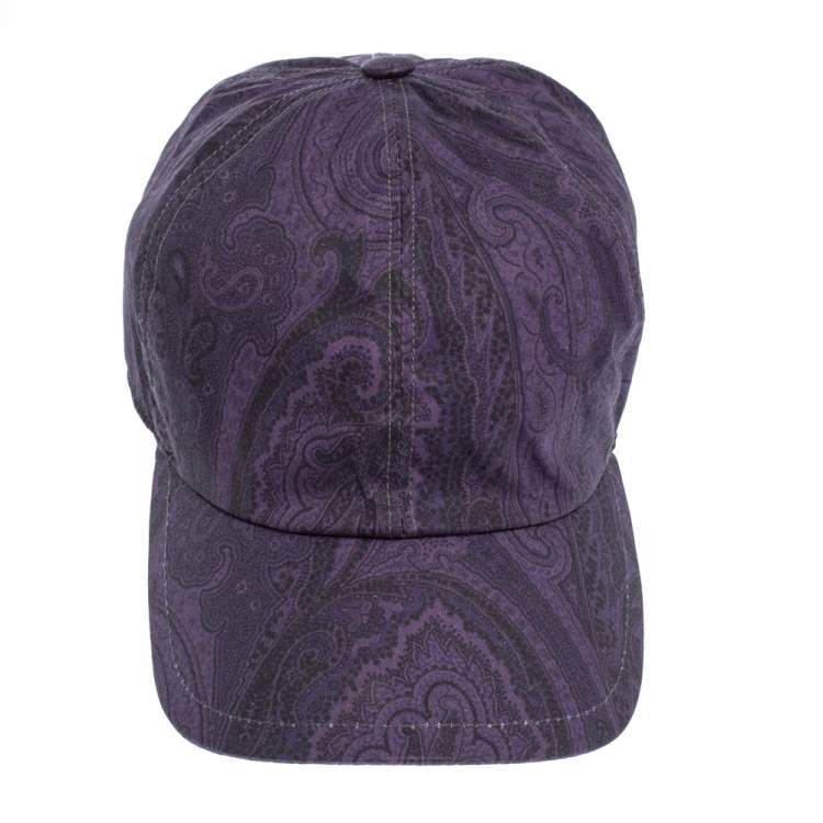 Pre Owned Etro Purple Paisley Printed Cotton Baseball Cap L
