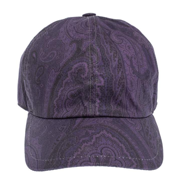 Pre Owned Etro Purple Paisley Printed Cotton Baseball Cap L