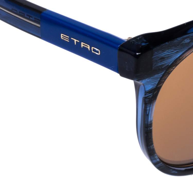 Pre Owned Etro Blue Havana/ Gold Mirrored ET660S Round Sunglasses