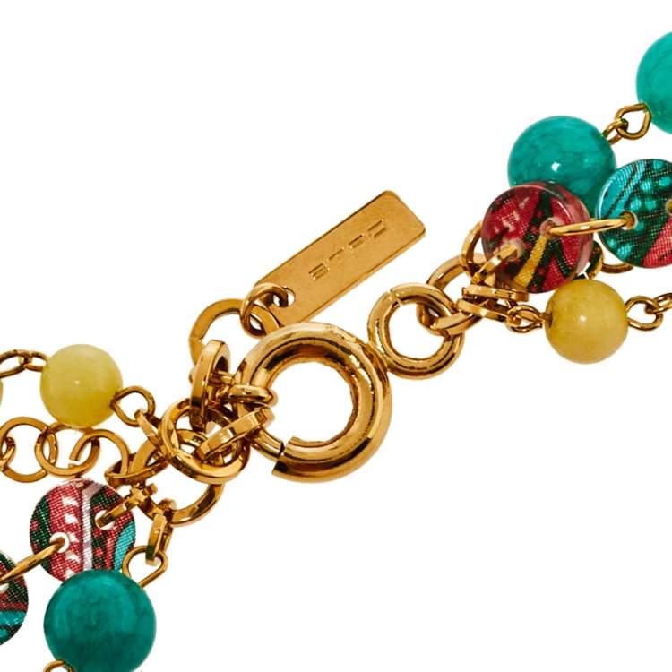 Pre Owned Etro Multicolor Multistrand Beads Gold Tone Necklace