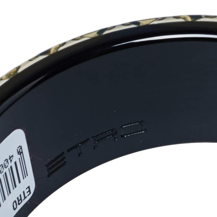 Pre Owned Etro Black & Clear Resin Stud Inlay Wide Bangle Bracelet 