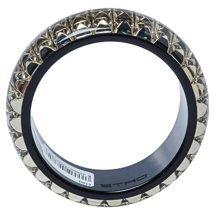 Pre Owned Etro Black & Clear Resin Stud Inlay Wide Bangle Bracelet 