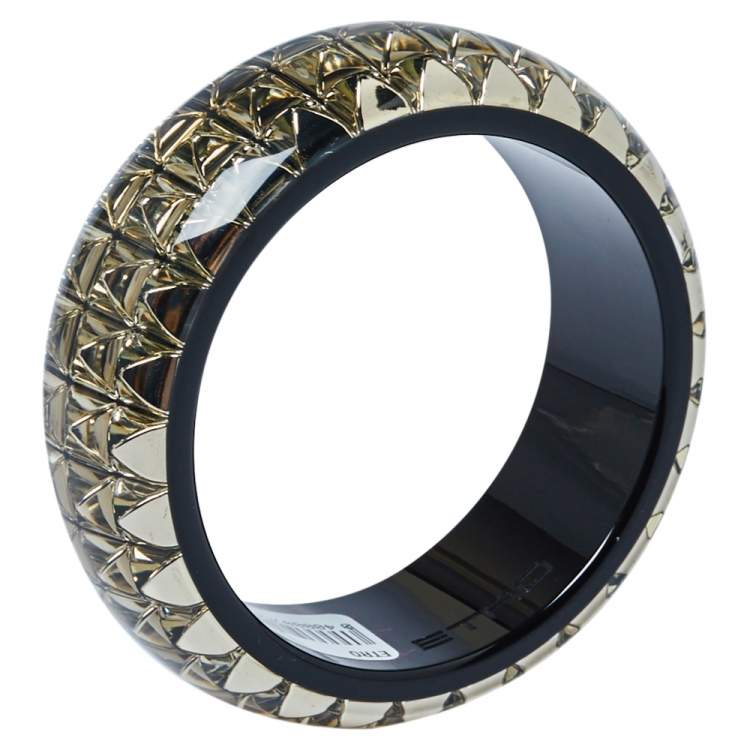 Pre Owned Etro Black & Clear Resin Stud Inlay Wide Bangle Bracelet 