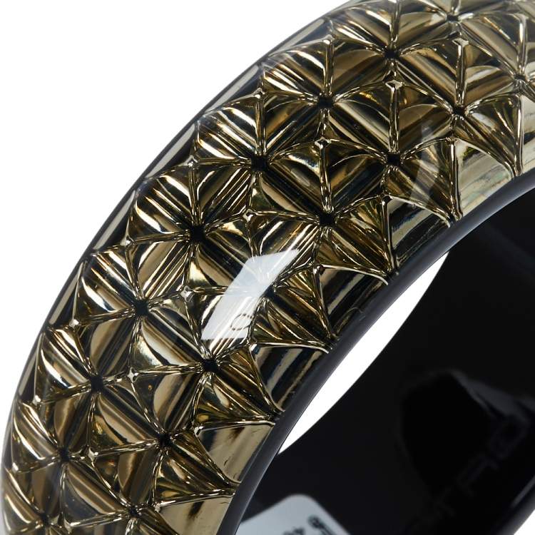 Pre Owned Etro Black & Clear Resin Stud Inlay Wide Bangle Bracelet 