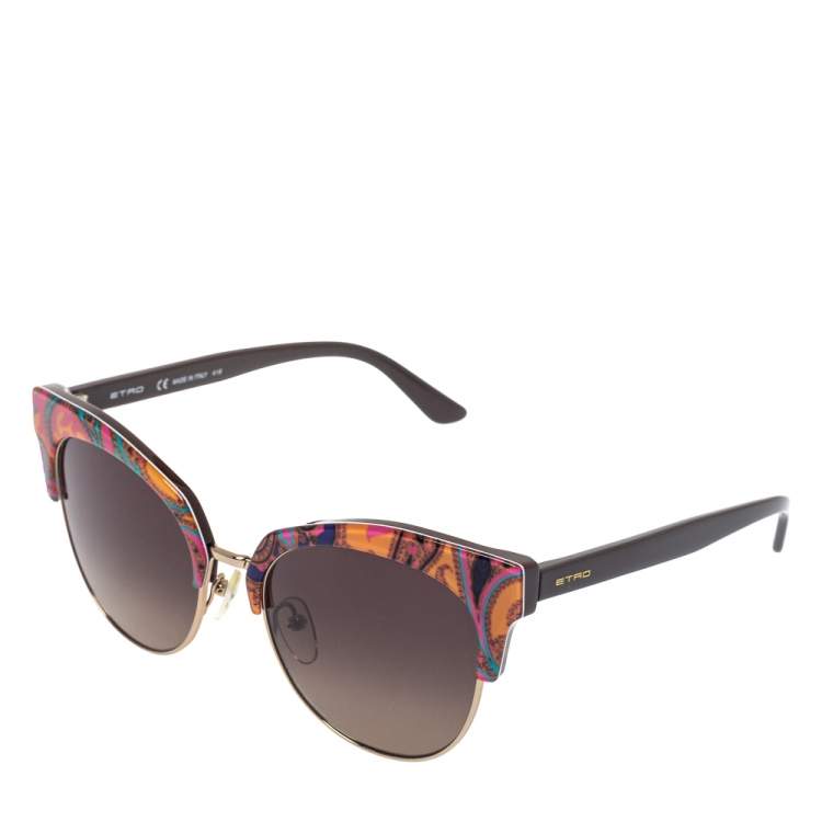 Pre Owned Etro Orange Paisley/ Brown Gradient ET108S Cat Eye Sunglasses