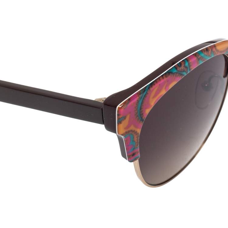 Pre Owned Etro Orange Paisley/ Brown Gradient ET108S Cat Eye Sunglasses