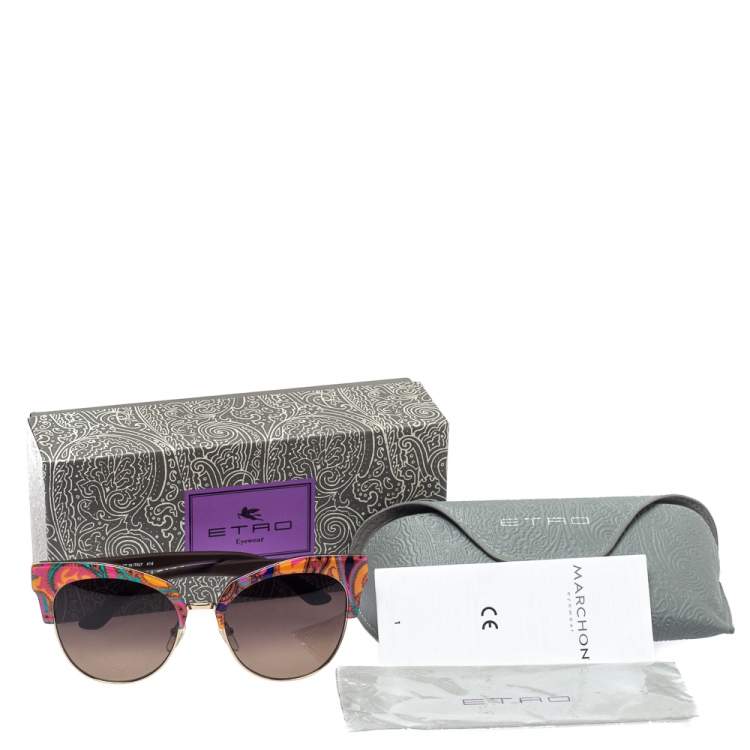 Pre Owned Etro Orange Paisley/ Brown Gradient ET108S Cat Eye Sunglasses