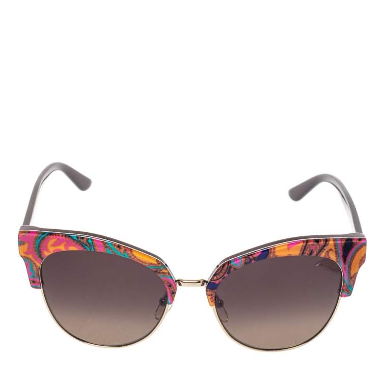 Pre Owned Etro Orange Paisley/ Brown Gradient ET108S Cat Eye Sunglasses